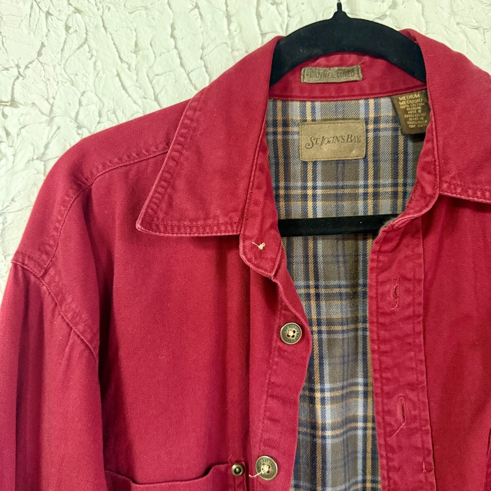 St John’s Bay Barn Jacket Red Canvas Flannel Lined Workwear Jacket - Picture 2 of 8